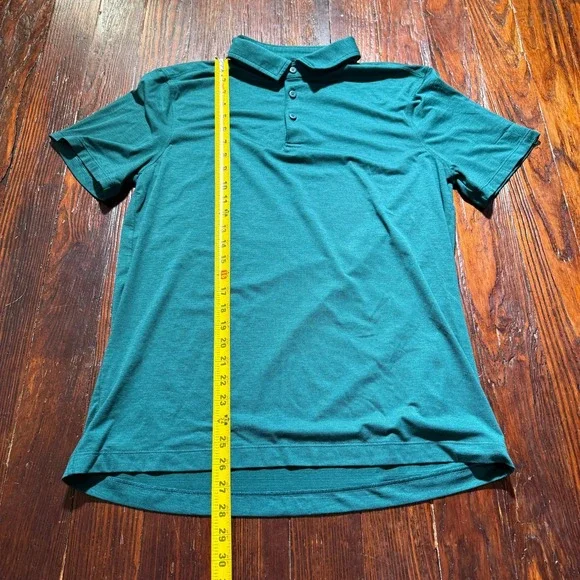 Lululemon Polo Shirt Mens Medium Teal Blue Performance Stretch Evolution *READ* - Picture 2 of 8